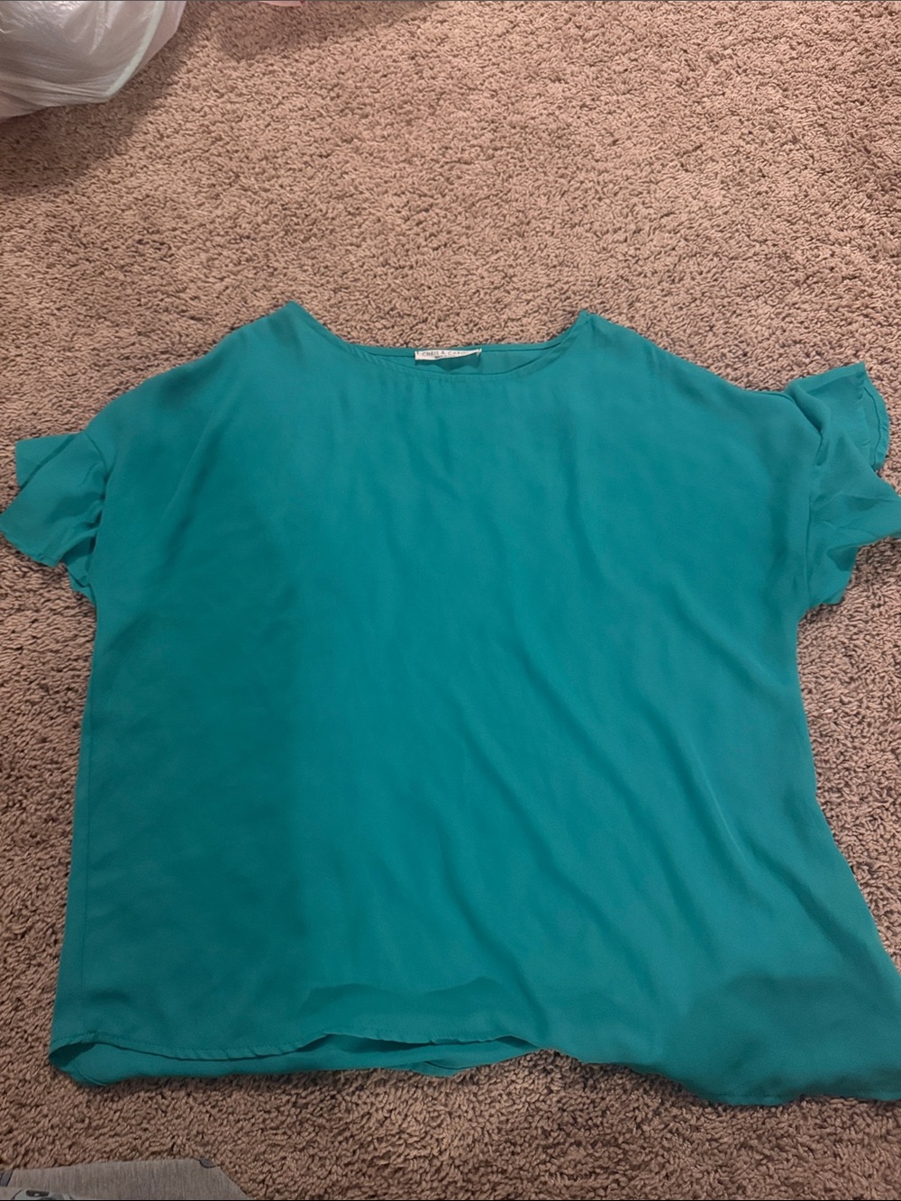 Chris & Carol Teal Flutter Sleeve Top